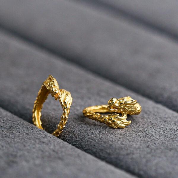 dragon pattern ring shape gild s925 sterling silver bead, golden dragon bead - Image 4