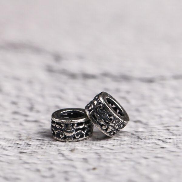 retro vine pattern ring shape s925 sterling silver bead, oxidized silver ring bead - Image 4