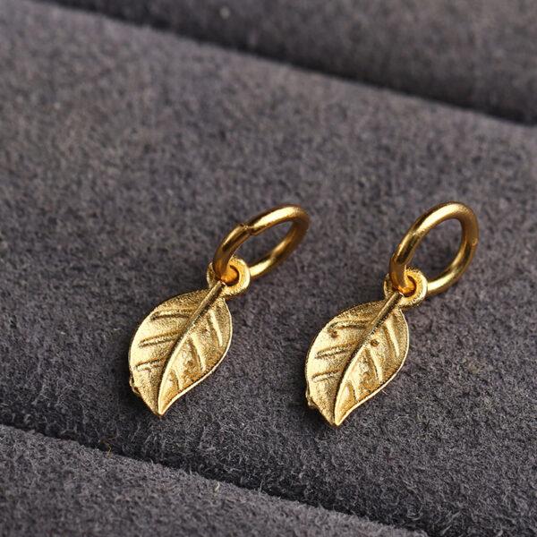 simple leaf shape gild s925 sterling silver charm bead, golden leaf charm - Image 4