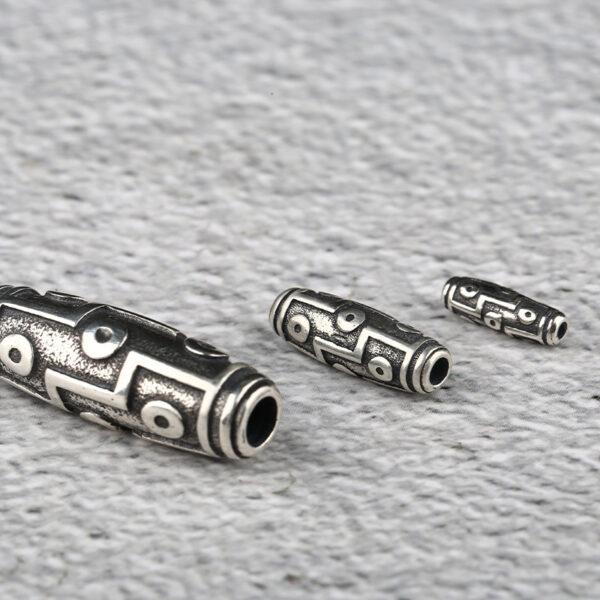 retro dzi bead pattern oval shape s925 sterling silver bead, oxidized silver dzi bead - Image 4
