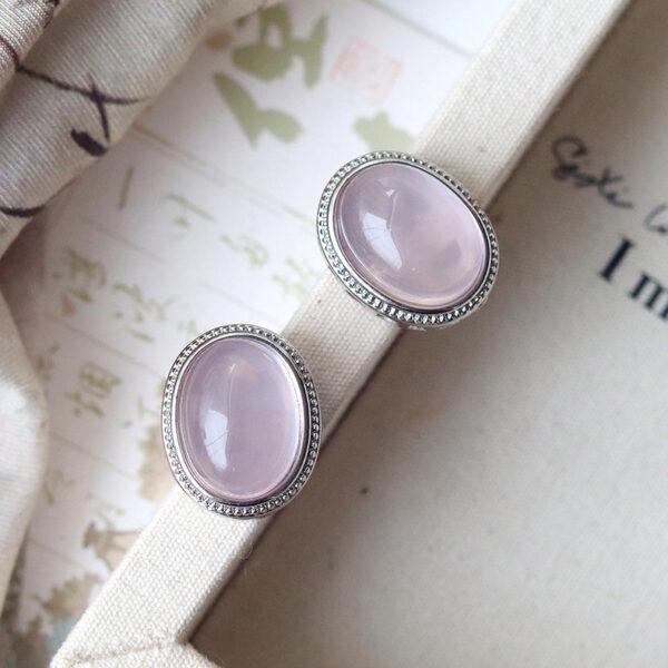 oval shape natural rose quartz inlaid copper bead - Image 4