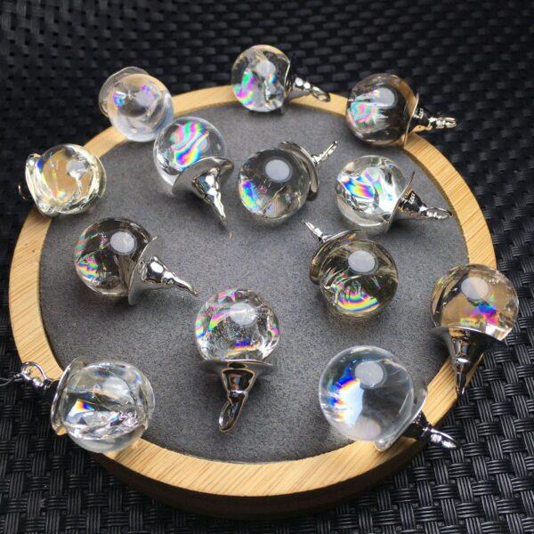 round shape rainbow light natural clear quartz bead sterling silver Wizard Hat charm - Image 4