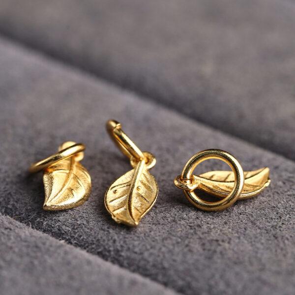 simple leaf shape gild s925 sterling silver charm bead, golden leaf charm - Image 5