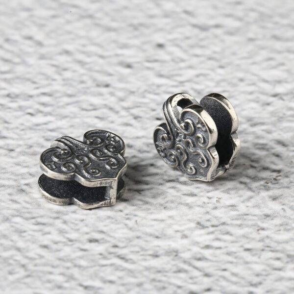 flower pattern heart shape s925 sterling silver charm bead, oxidized silver flower charm - Image 5