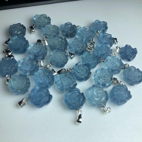 nice rose flower shape natural aquamarine bead sterling silver charm - Image 5