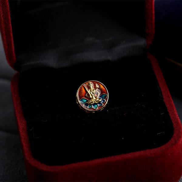 hollow Buddha on lotus pattern round shape gild sterling silver bead, enamel Buddha bead - Image 5