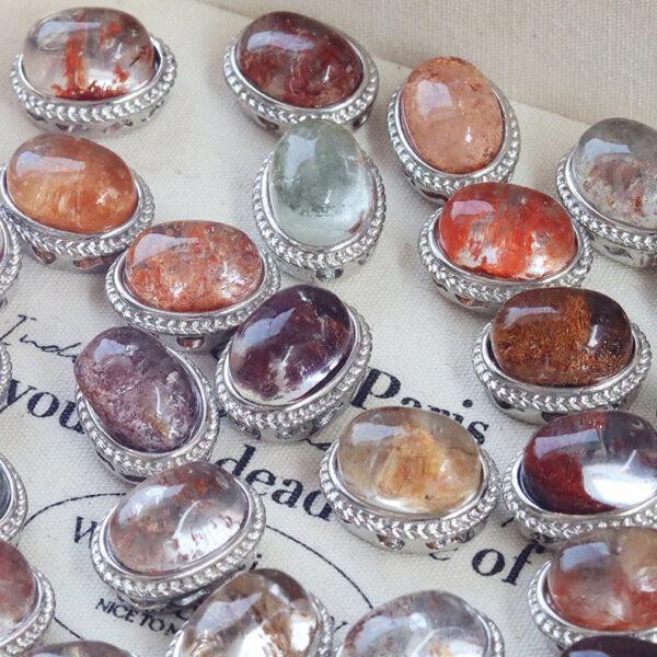 oval shape natural Phantom Quartz inlaid copper bead - Image 6