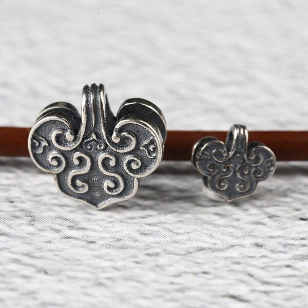 flower pattern heart shape s925 sterling silver charm bead, oxidized silver flower charm - Image 6