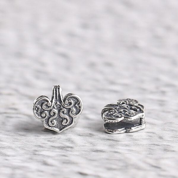 flower pattern heart shape s925 sterling silver charm bead, oxidized silver flower charm - Image 7