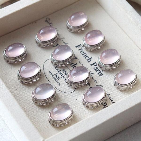 oval shape natural rose quartz inlaid copper bead - Image 7