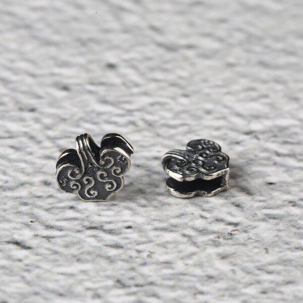 flower pattern heart shape s925 sterling silver charm bead, oxidized silver flower charm - Image 8