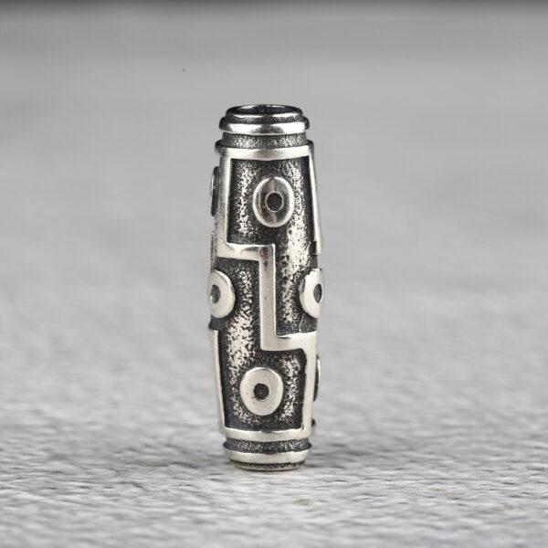 retro dzi bead pattern oval shape s925 sterling silver bead, oxidized silver dzi bead - Image 5