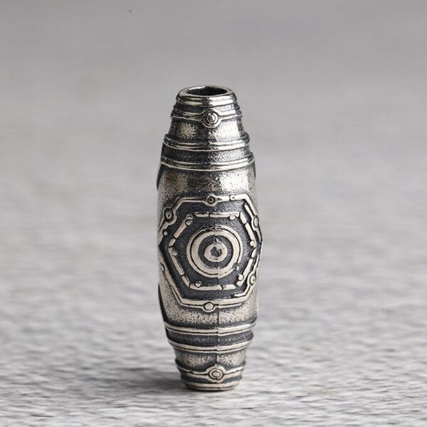 retro dzi bead pattern oval shape s925 sterling silver bead, oxidized silver dzi bead - Image 5