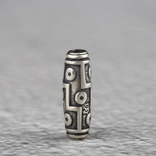retro dzi bead pattern oval shape s925 sterling silver bead, oxidized silver dzi bead - Image 6