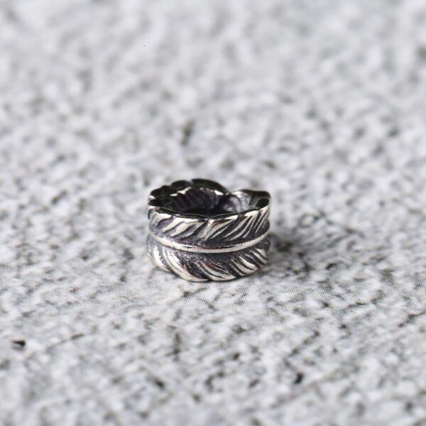 feather pattern ring shape s925 sterling silver bead, oxidized silver feather bead - Image 6