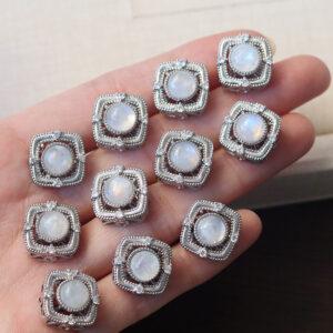 square shape natural moonstone bead inlaid copper bead