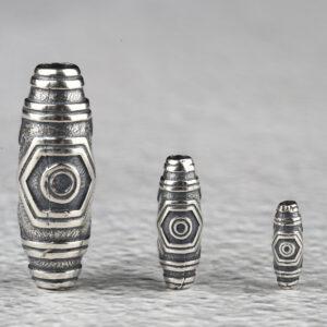 retro dzi bead pattern oval shape s925 sterling silver bead, oxidized silver dzi bead
