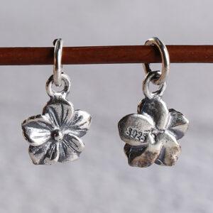 s925 sterling silver flower charm bead, oxidized silver flower charm