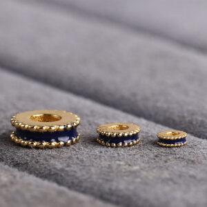 gasket shape gild sterling silver bead, blue enamel gasket bead