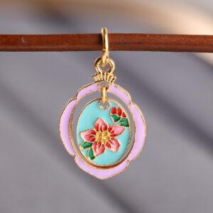 hollow flower oval shape gild sterling silver charm bead, colorful enamel flower charm