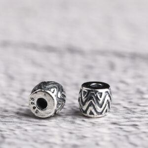 s925 sterling silver wave pattern drum shape bead, oxidized silver drum bead