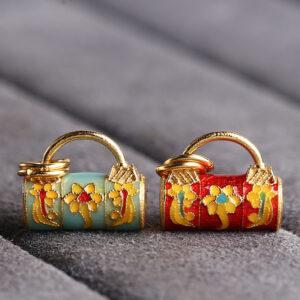 lotus flower pattern lock shape gild sterling silver charm bead, colorful enamel flower charm