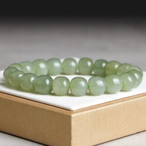 drum shape 7A natural Nephrite jade beaded bracelet