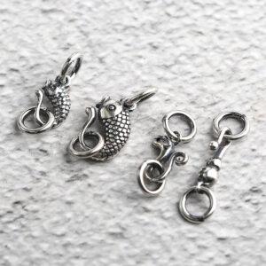 fish and dragon pattern s925 sterling silver clasp bead, oxidized silver clasp