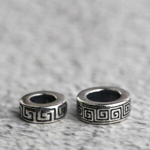 fret pattern ring shape s925 sterling silver bead, oxidized silver ring bead
