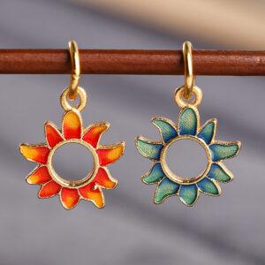 hollow sunflower shape gild sterling silver charm bead, colorful enamel flower charm