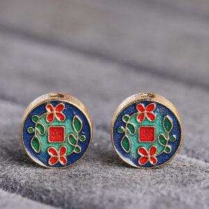 plum flower pattern round shape gild sterling silver bead, colorful enamel round bead