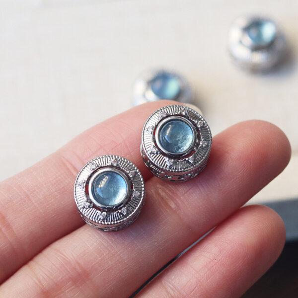 round shape natural aquamarine bead inlaid copper bead - Image 2