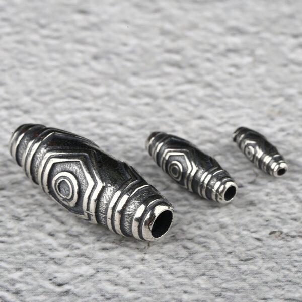 retro dzi bead pattern oval shape s925 sterling silver bead, oxidized silver dzi bead - Image 2