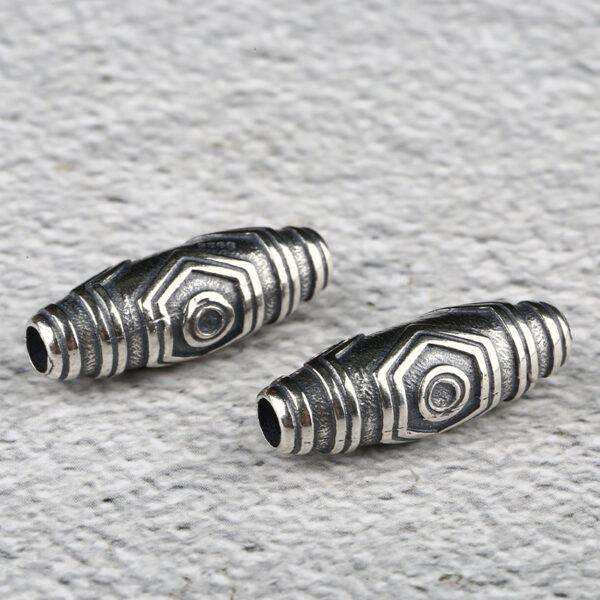 retro dzi bead pattern oval shape s925 sterling silver bead, oxidized silver dzi bead - Image 3