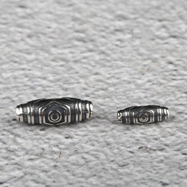 retro dzi bead pattern oval shape s925 sterling silver bead, oxidized silver dzi bead - Image 4