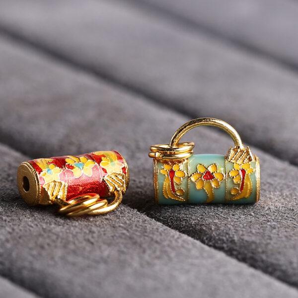 lotus flower pattern lock shape gild sterling silver charm bead, colorful enamel flower charm - Image 6