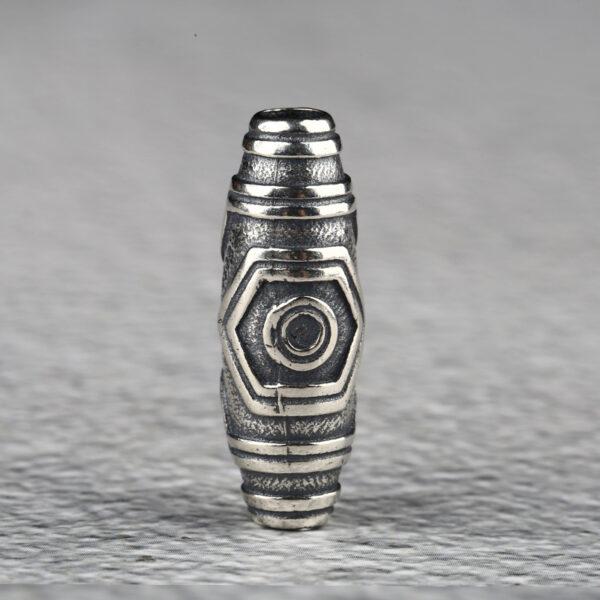 retro dzi bead pattern oval shape s925 sterling silver bead, oxidized silver dzi bead - Image 5