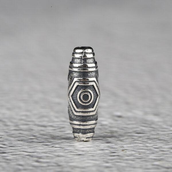 retro dzi bead pattern oval shape s925 sterling silver bead, oxidized silver dzi bead - Image 6