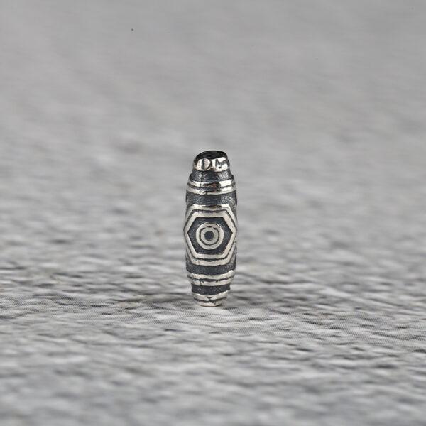 retro dzi bead pattern oval shape s925 sterling silver bead, oxidized silver dzi bead - Image 7