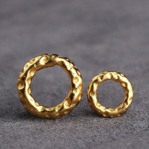 Small pits pattern donut shape gild s925 sterling silver bead, golden ring bead