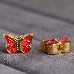 butterfly shape gild sterling silver bead, red enamel butterfly bead