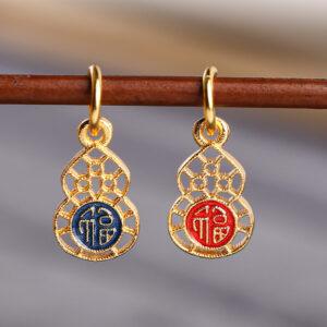 hollow gourd shape gild sterling silver charm bead, colorful enamel gourd charm