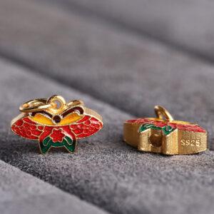 butterfly shape gild sterling silver charm bead, colorful enamel butterfly charm