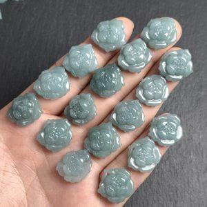 lotus flower shape genuine natural blue green jadeite charm, jade bead