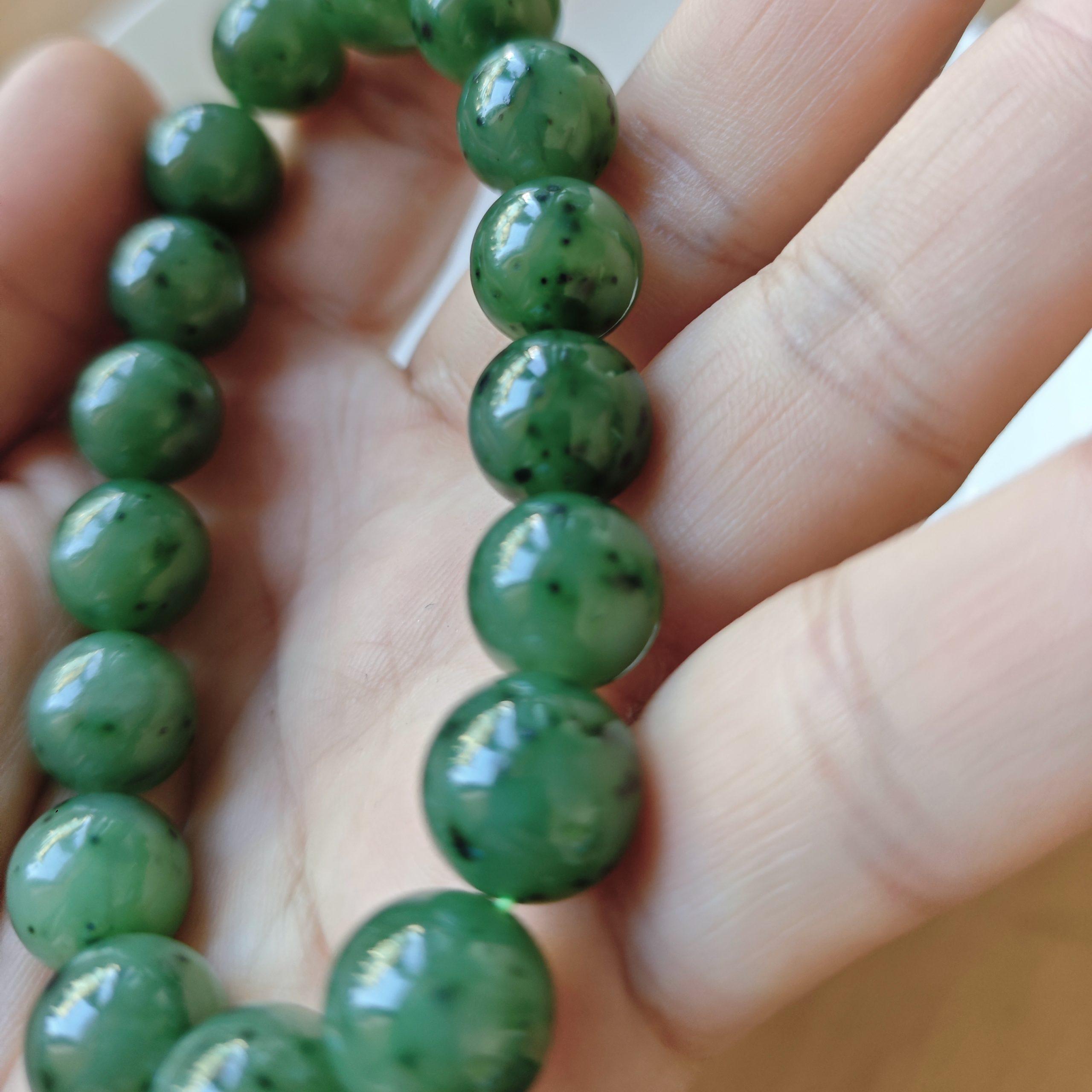 4mm - 12mm round shape natural green nephrite jade beaded bracelet - Image 3
