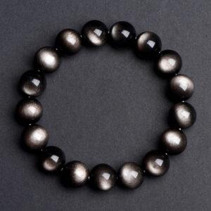 6mm - 18mm round shape natural silver obsidian beaded bracelet