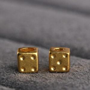 dice shape gild s925 sterling silver bead, golden dice bead