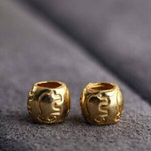 elephant pattern drum shape gild s925 sterling silver bead, golden drum bead