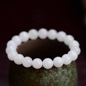 6mm - 11mm round and drum shape natural nephrite jade beaded bracelet