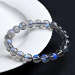 5 - 10 mm round shape 7A genuine natural blue light gray moonstone beaded bracelet